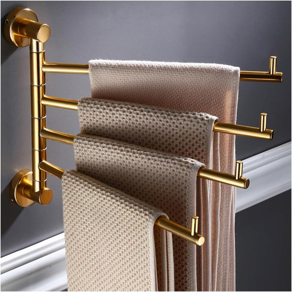Towel Bar Vintage Swing Out Holder Wall-Mounted/Black Gold Swivel Towel Rack Hanger Organizer for Bathroom,Kitchen,Folding Arm Swivel Hanger Bathroom Stora gold-4bars