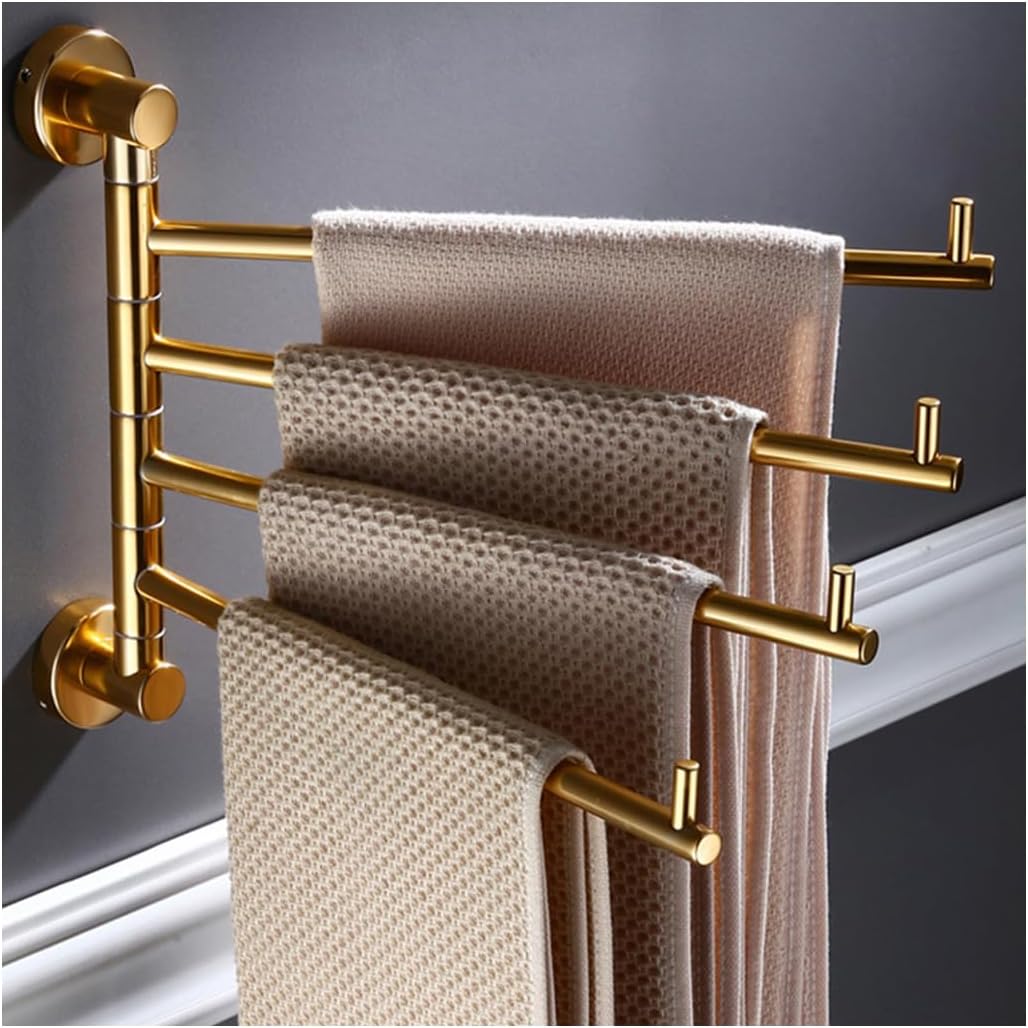 Towel Bar Vintage Swing Out Holder Wall-Mounted/Black Gold Swivel Towel Rack Hanger Organizer for Bathroom,Kitchen,Folding Arm Swivel Hanger Bathroom Stora gold-4bars