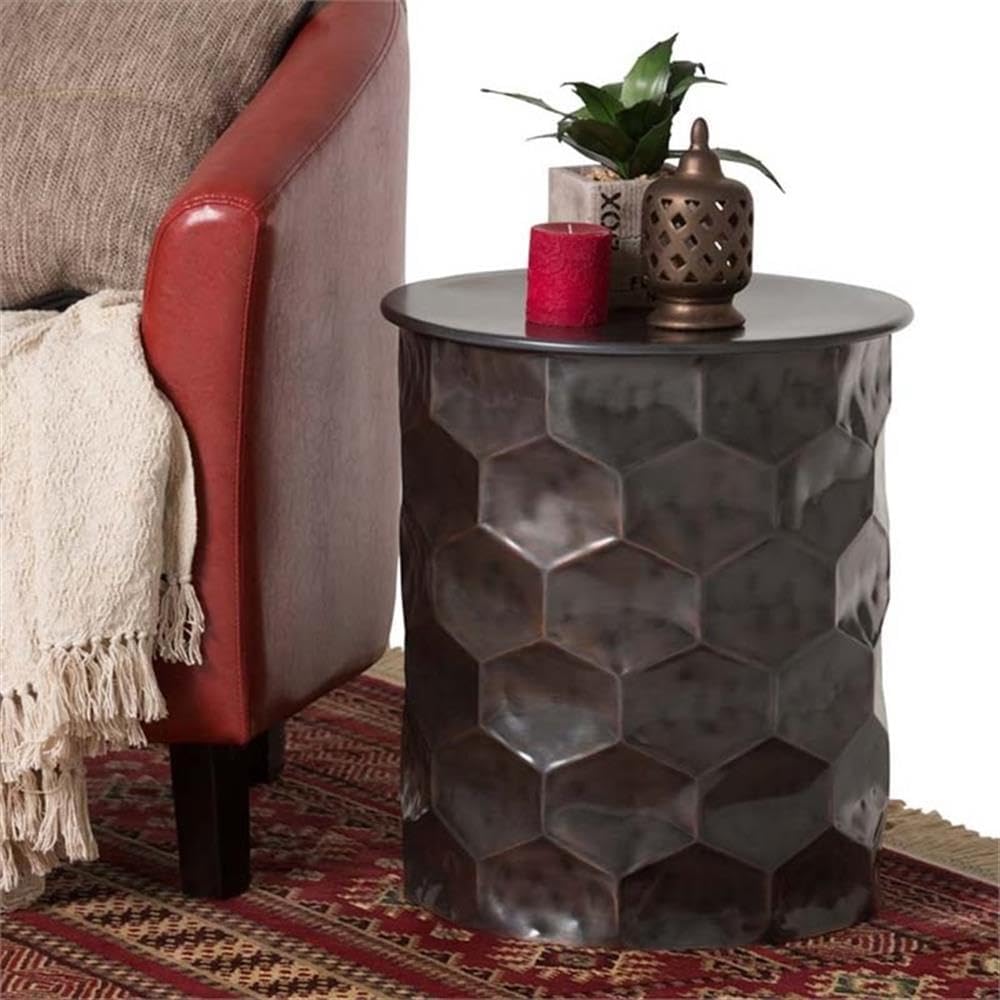 SIMPLIHOME Whitney Metal Table - 17 inch Wide Solid Metal Round Storage Side Table in Antique Bronze, Industrial Cocktail Table for Living Room or Condo with Removable Lift-Top, Assembled
