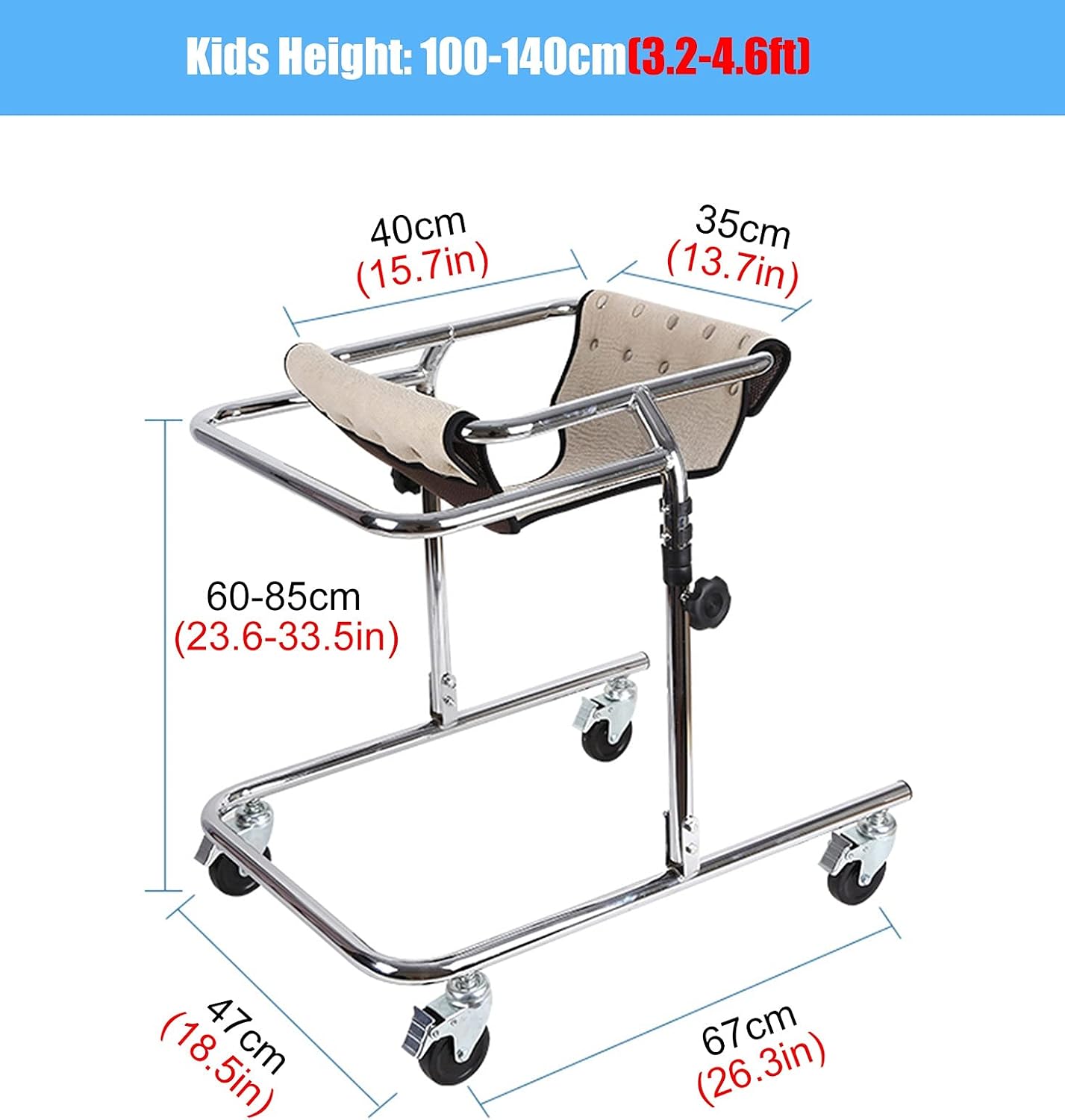 Folding Rollator Rollator Walkers Folding Kids Rolling Walker with Seat & Wheels, Kids with Cerebral Palsy & Disability Walking Aid, Removable Metal Walker for Child/Toddlers (Color : Pink, Size : M)