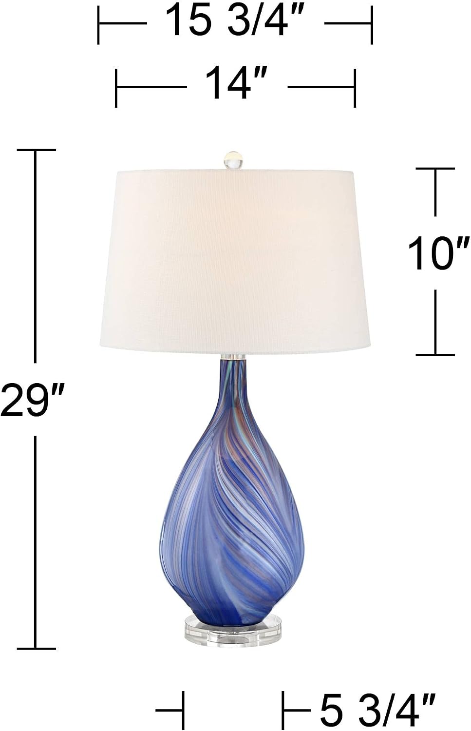 Possini Euro Design Taylor 29' Tall Teardrop Modern Coastal End Table Lamp Blue Art Glass Single Fabric White Shade Living Room Bedroom Bedside Nightstand House Office Home Kitchen Entryway Console
