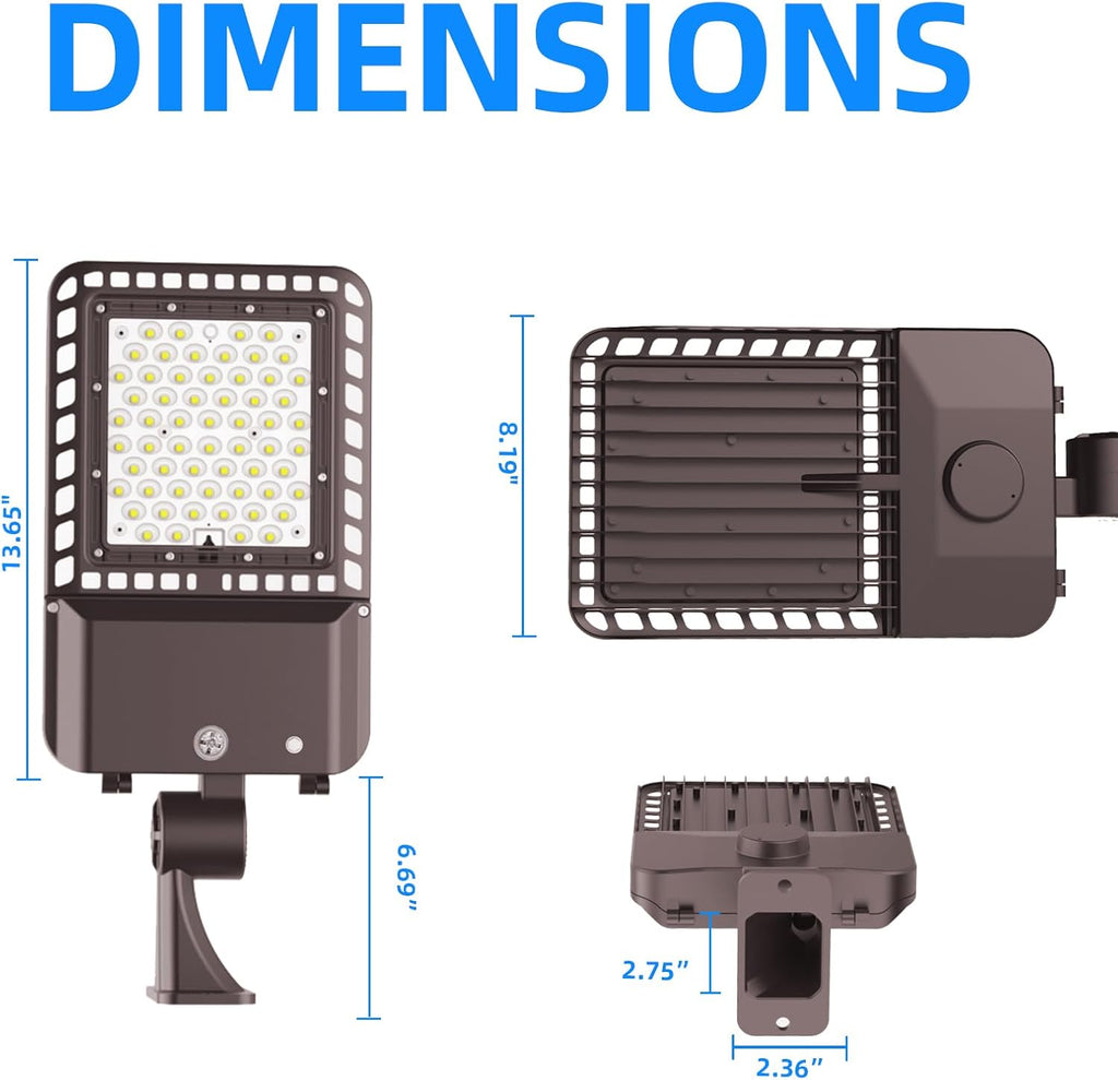 200W LED Parking Lot Light with Adjustable Arm Mount 6 Pack 28,000LM 5000K Commercial Area Street Flood Light with Dusk to Dawn Photocell IP65 Waterproof, ETL Listed for Road, Playing Field