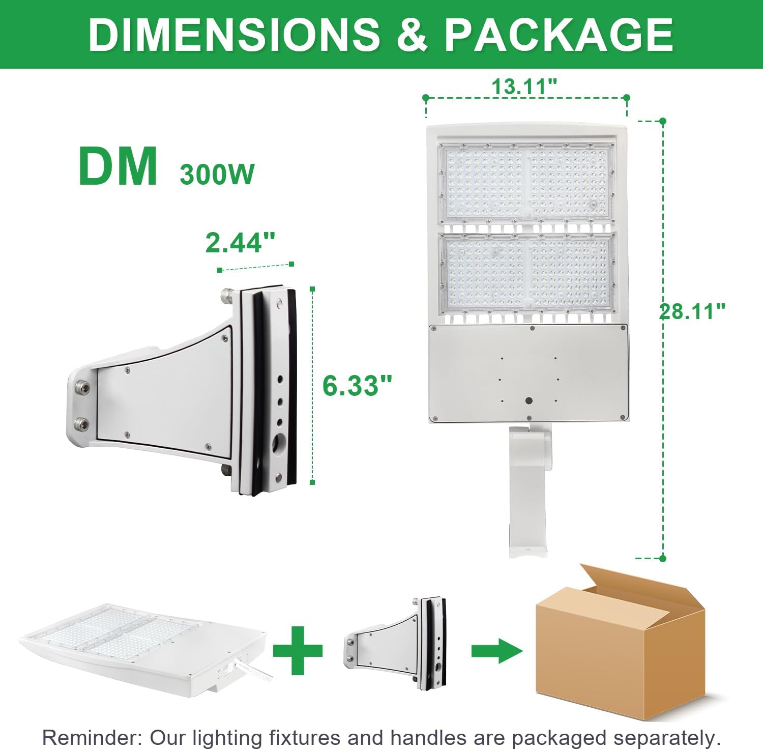 300W LED Parking Lot Lights, 42000LM(140LM/W) 5000K White LED Shoebox Street Light, Surge Protection Built-in, Dimmable Outdoor Commercial Area Lighting, IP65 Waterproof, AC100-277V, UL Listed