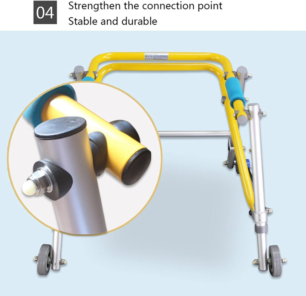 Gait Trainer, Folding Children's Walker Four-Wheeled Standing Training Walker Disability Fracture Rehabilitation Exercise Trolley, One Color-65 74cm
