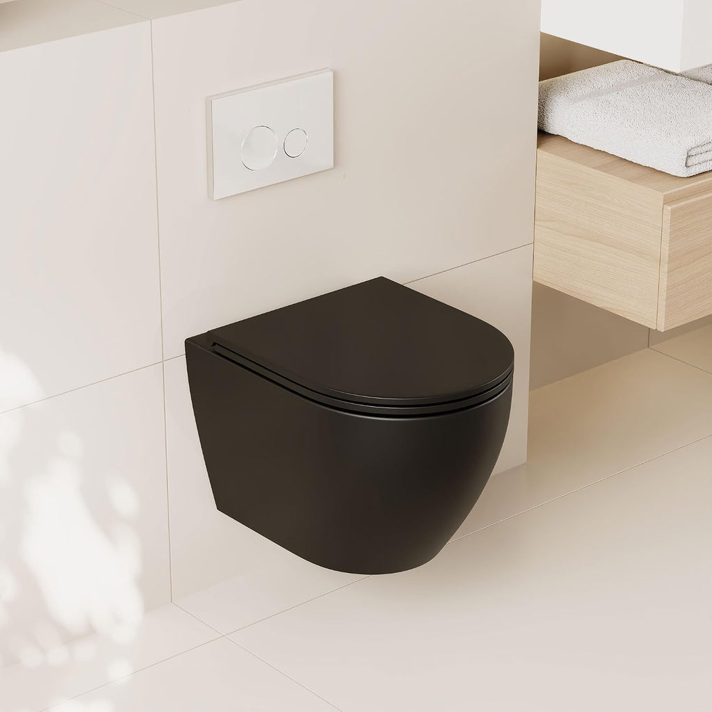 DeerValley In-Wall Toilet Combo Set and Carrier System, Wall Hung Toilet with Tank, Wall Mounted Toilet with Soft Closing Seat, 1.1GPF/1.6 GPF Dual Flush, Black (2 Packages Separately)
