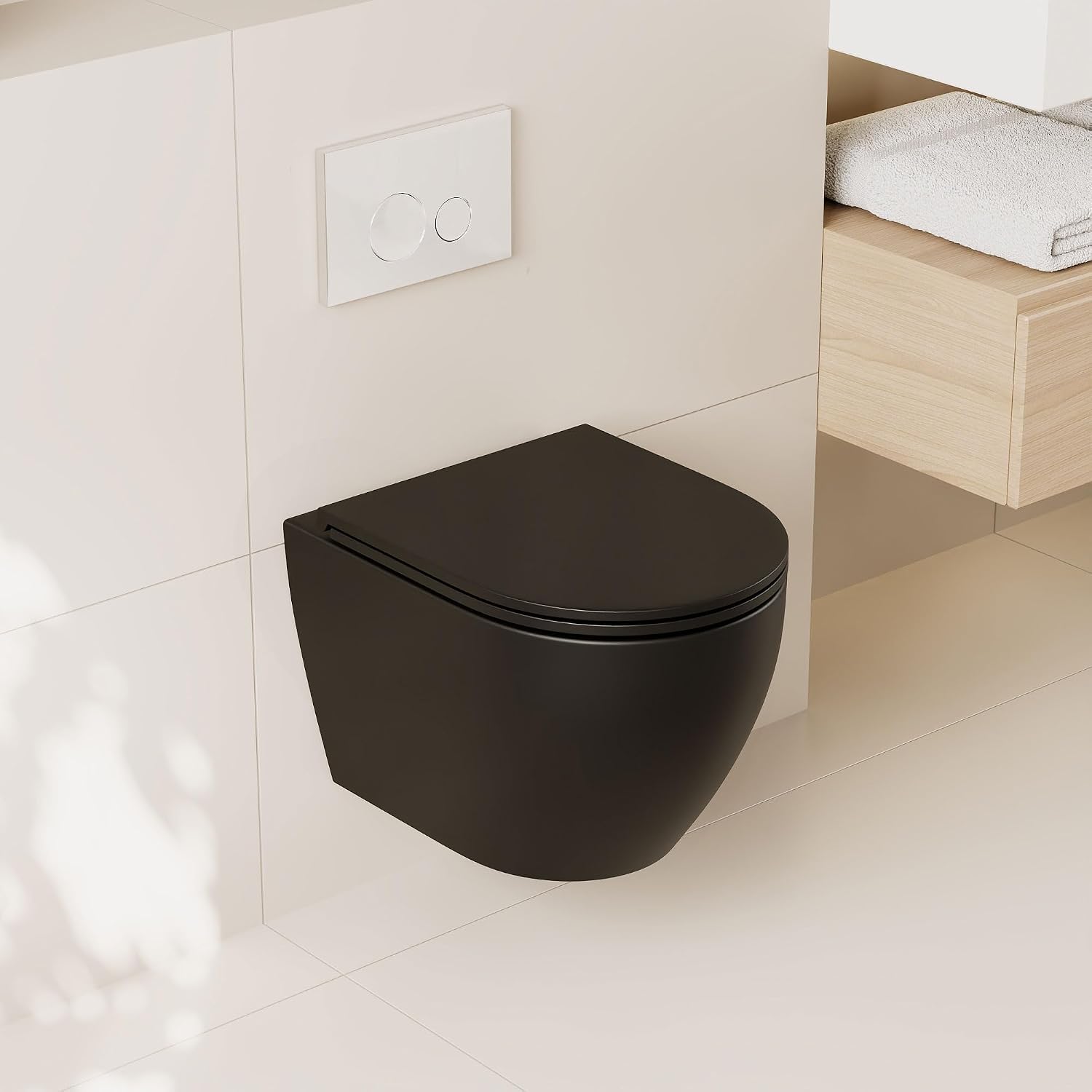 DeerValley In-Wall Toilet Combo Set and Carrier System, Wall Hung Toilet with Tank, Wall Mounted Toilet with Soft Closing Seat, 1.1GPF/1.6 GPF Dual Flush, Black (2 Packages Separately)