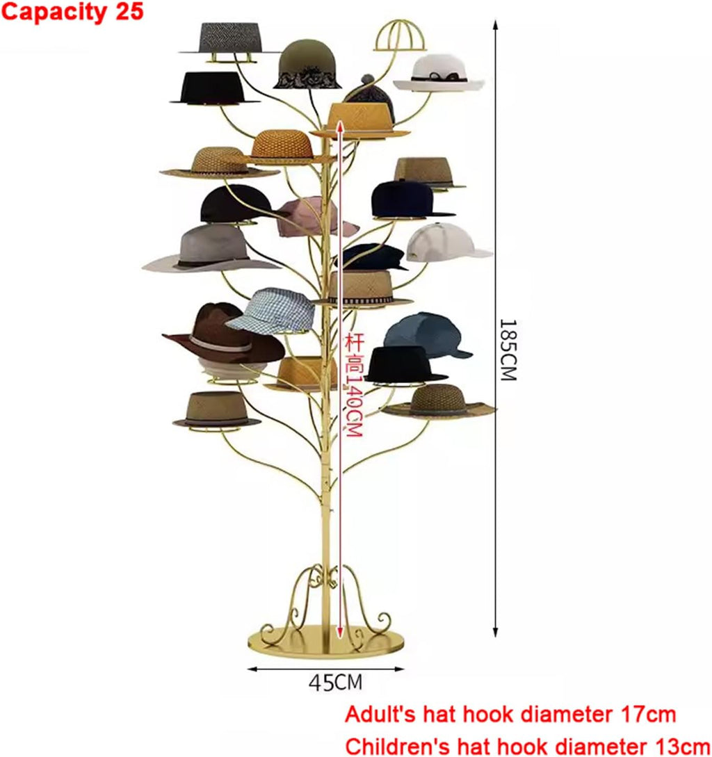 Hat Rack Stand,Display Stand Freestanding Hats Rack Stand Metal Hats Display Stand Commercial Hat Racks for Baseball Caps Hat Organizer for Home/Stores (Gold Child Capacity 25),Gold,Child Capacity 25