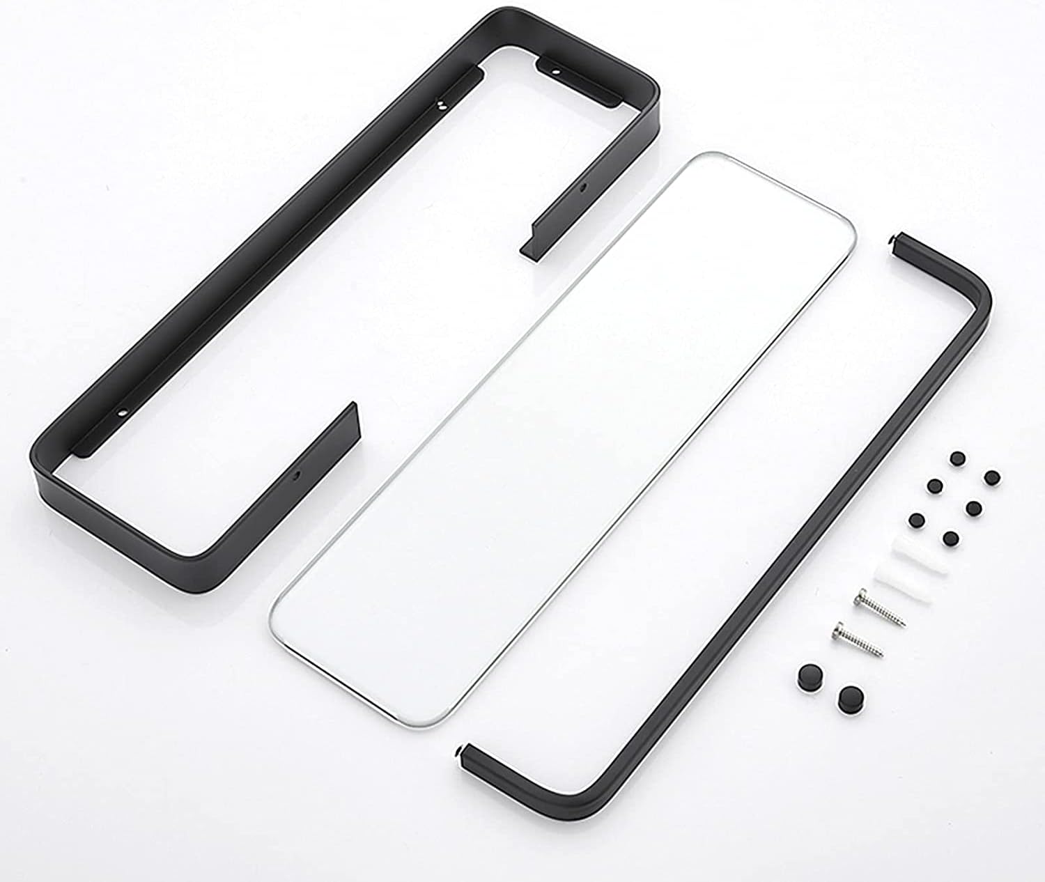 IOCCIOBB Bathroom Glass Shelf Floating Shelving with Towel Rail Bar, Aluminum Bathroom Tempered Glass Shelf Ectangular Shower Shelves (Color : Black, Size : 30 * 12 * 3cm)