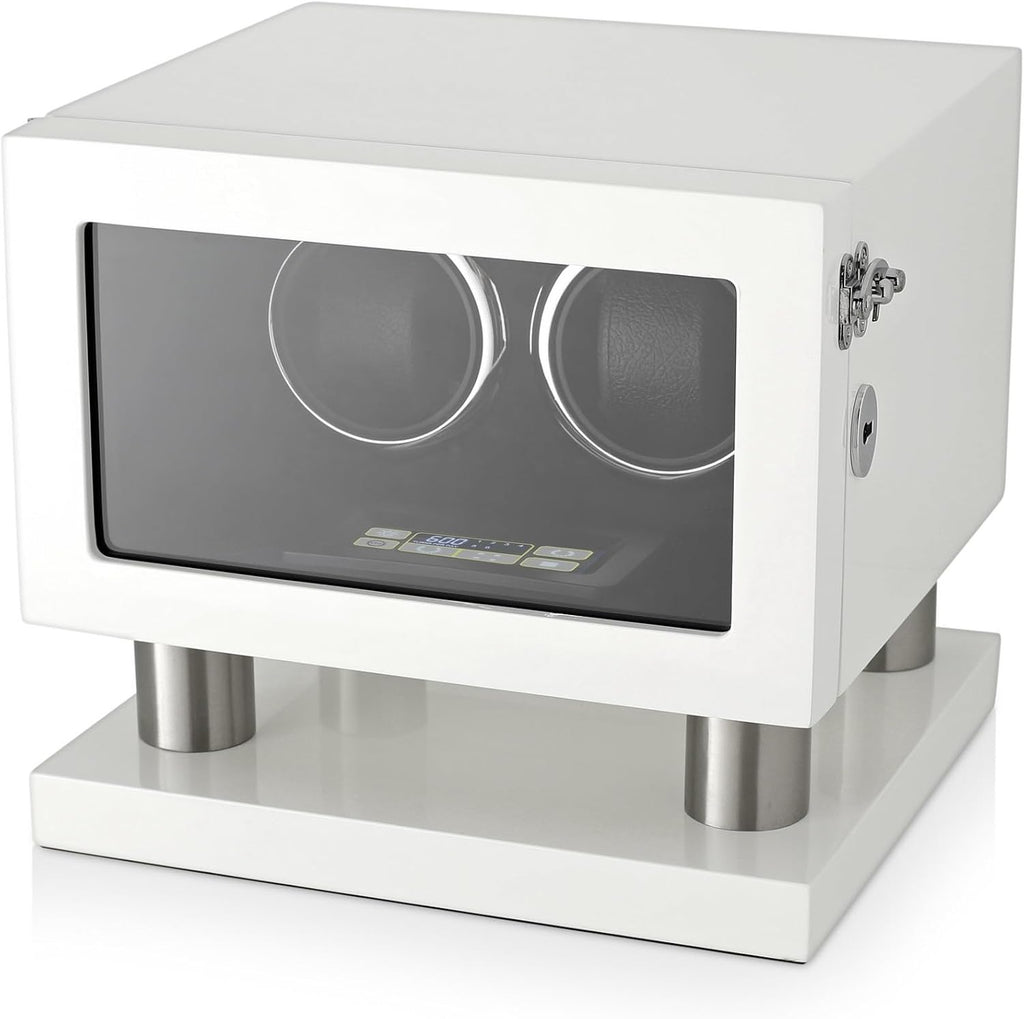 Watch Winder for 2 Watches with LED Backlight, LCD Display and Motor-Stop Option