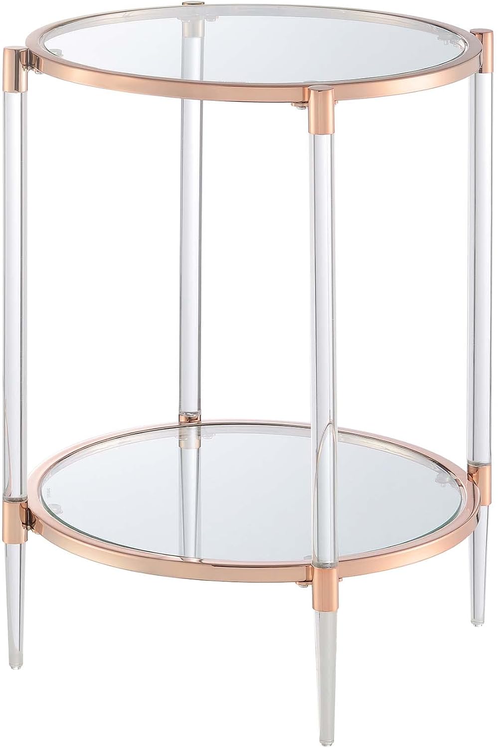 Convenience Concepts Royal Crest 2 Tier Acrylic Glass End Table, Rose Gold/Glass