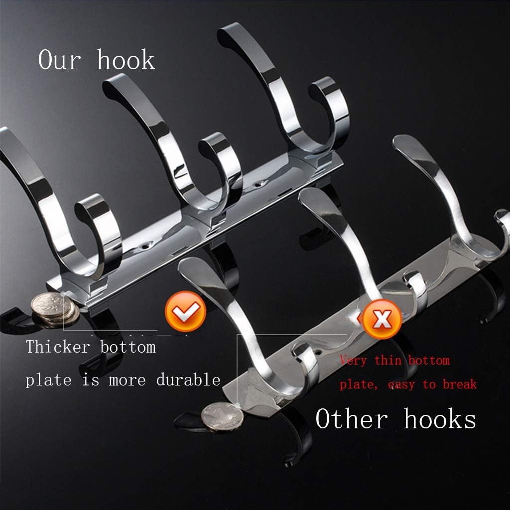Heavy Duty Chrome Coat Rack Wall Mounted6 Hook Towel & Hat Hanger for Entryway Foyer BathroomDurable Metal Coat Hooks for Robes & Accessories