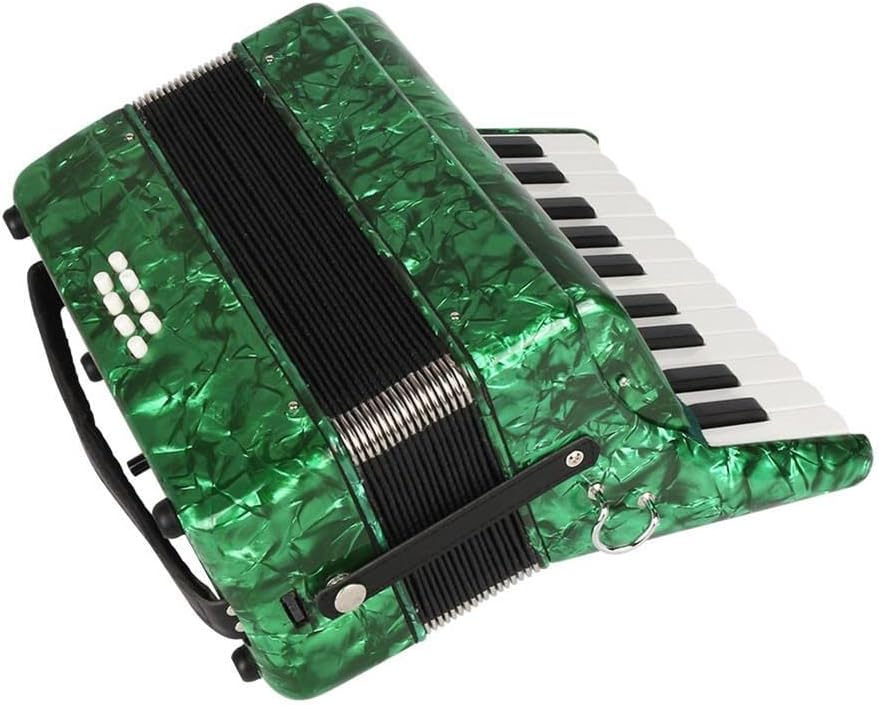 22 Buttons Accordion, 22 Keys 8 Bass Exquisite Celluloid Piano Accordion with Adjustable Straps, Professional Musical Instruments for Adults Beginners (Color : Green)