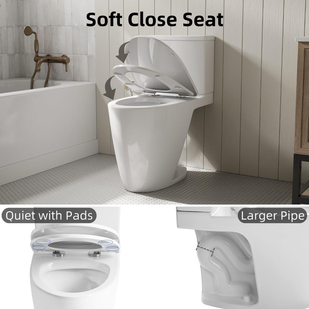 17.5' ADA Comfort Height Two Piece Toilet For Bathroom, Los Flexi Chair Height Toilet, 1.28 GPF Single Flush, Elongated Bowl, Soft-Close Seat, 12' Rough-In, Half Skirted Design & Easy Installation