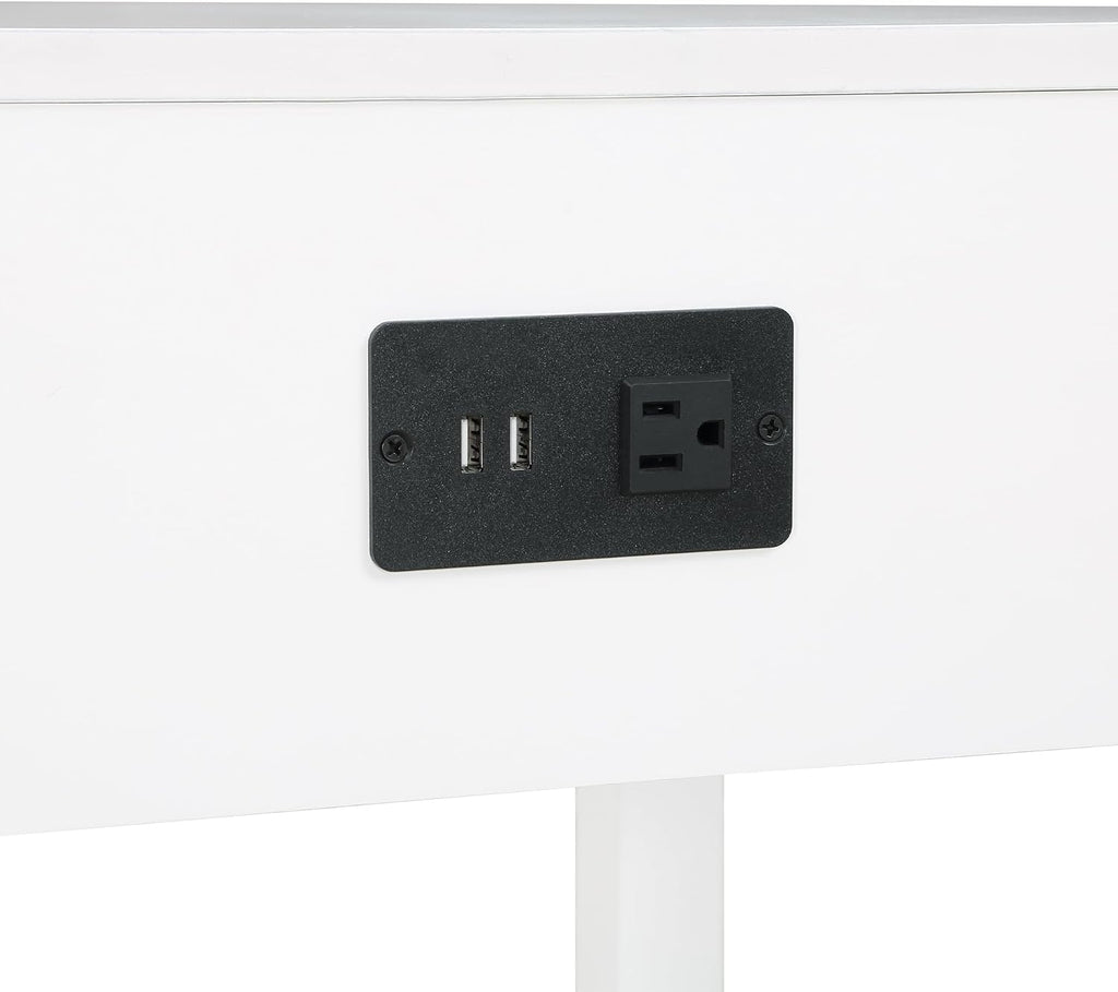 Convenience Concepts American Heritage Logan End Table with USB Ports & AC Outlet 18' - Square Living Room Side Table with Storage Drawer & Pull-Out Shelf, Bedroom Nightstand with Charging, White