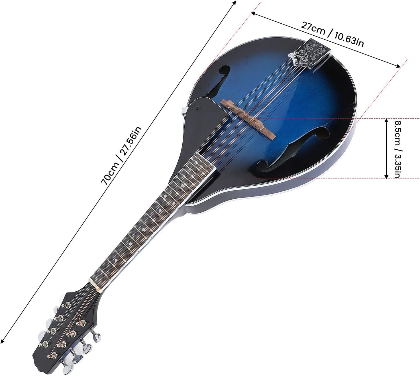 A Style Mandolin Instrument, 8-String Acoustic Mandolin With Tuner, Wooden Mandolins Musical Instrument for Adults Beginners, 8-String Mandolin for