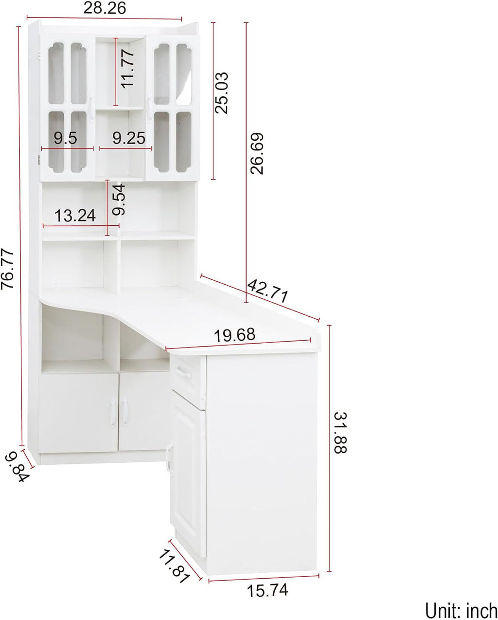 l Shaped Desk with Hutch & Drawers, Small Corner Desks for Small Space Home Office, Farmhouse Desk and Bookshelf Combo with Storage (White)