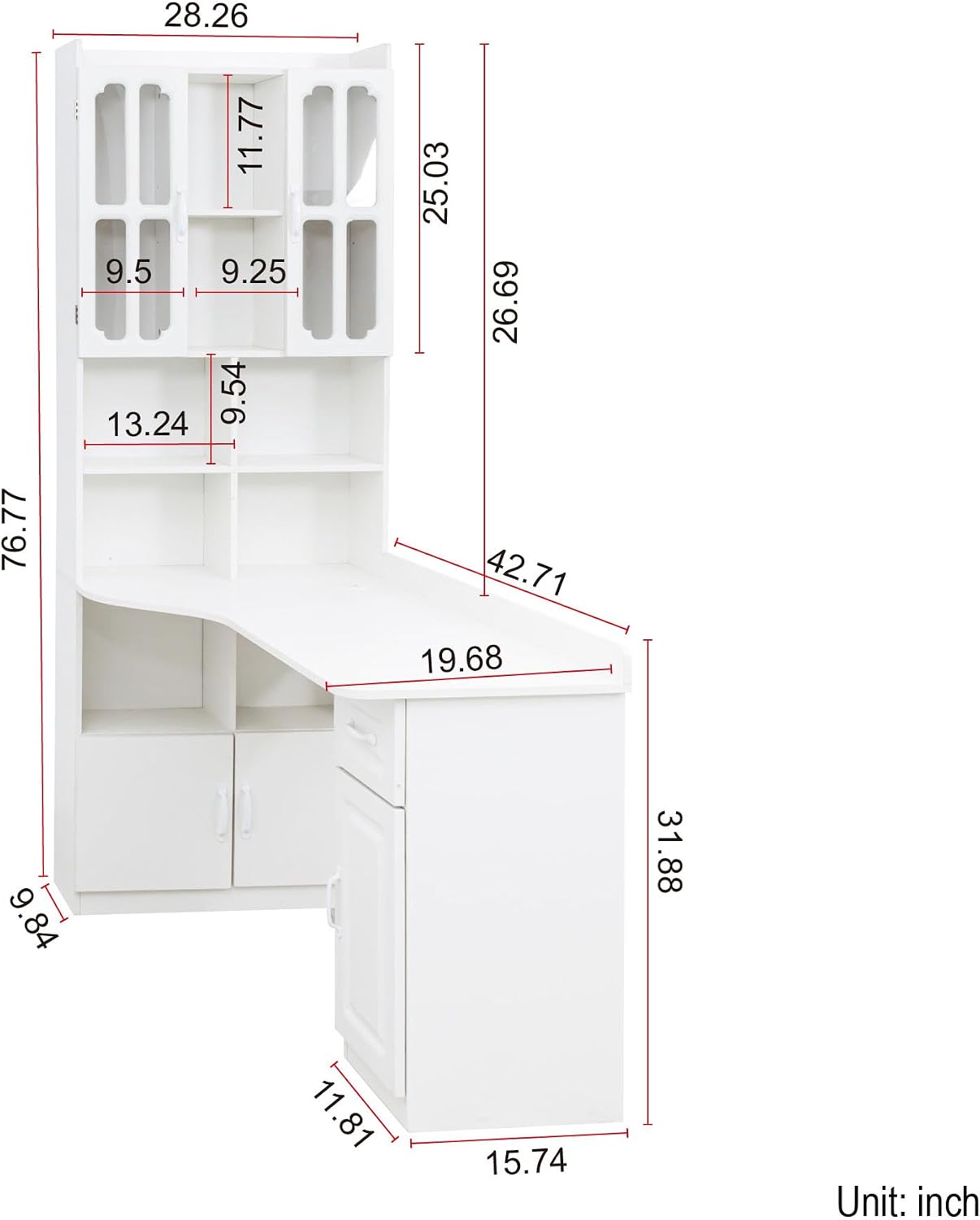 l Shaped Desk with Hutch & Drawers, Small Corner Desks for Small Space Home Office, Farmhouse Desk and Bookshelf Combo with Storage (White)