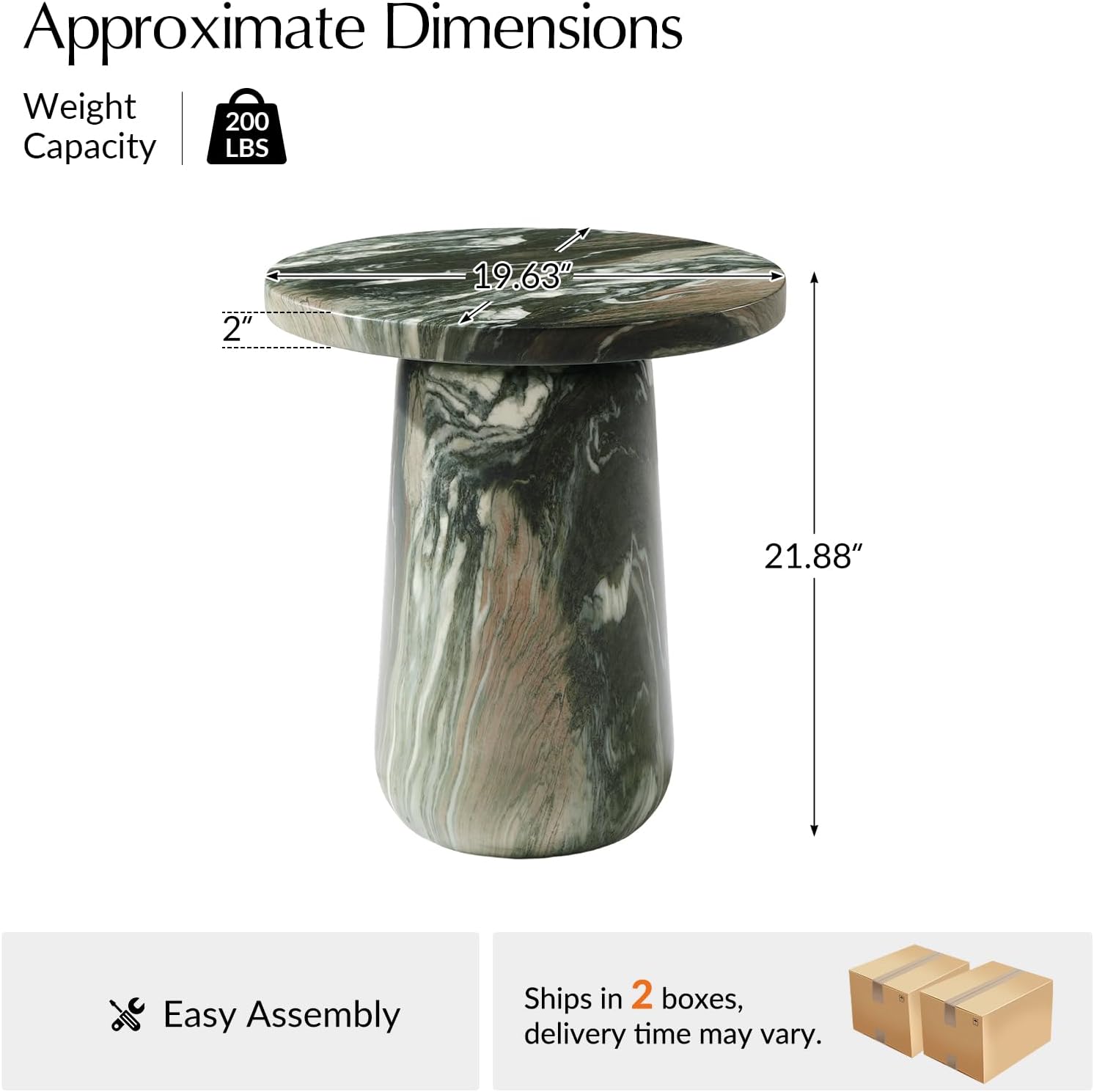 HULALA HOME Sculptural Round End Table with Pedestal Base, Faux Marble Accent Table for Modern Living Room(Green)