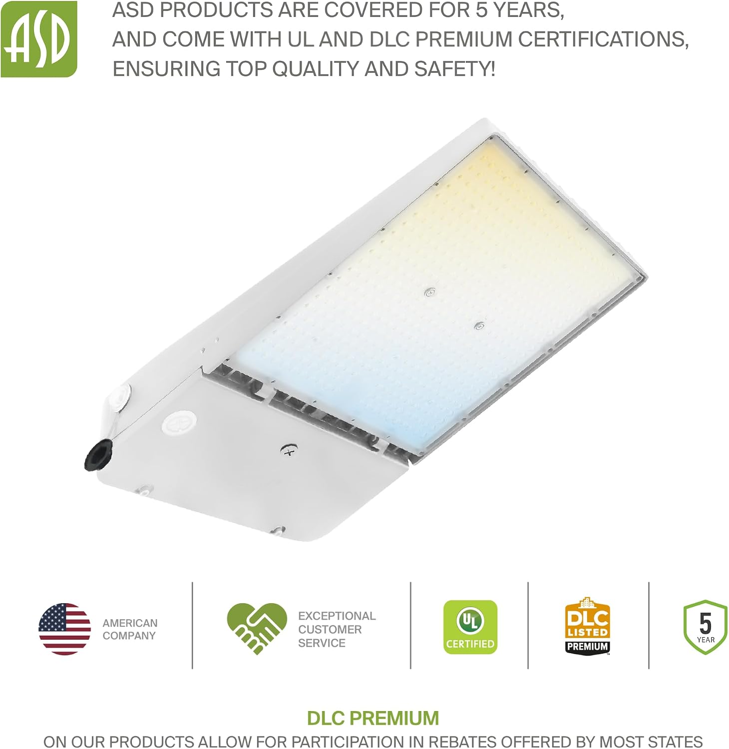 ASD LED Parking Lot Light Fixture | 100-150W 26000LM 3000-5000K 100-277V IP66 | 3CCT, Dimmable, Photocell, Waterproof, DLC, UL Listed | Dusk to Dawn Outdoor Lamp, Shoebox Area Lighting | White