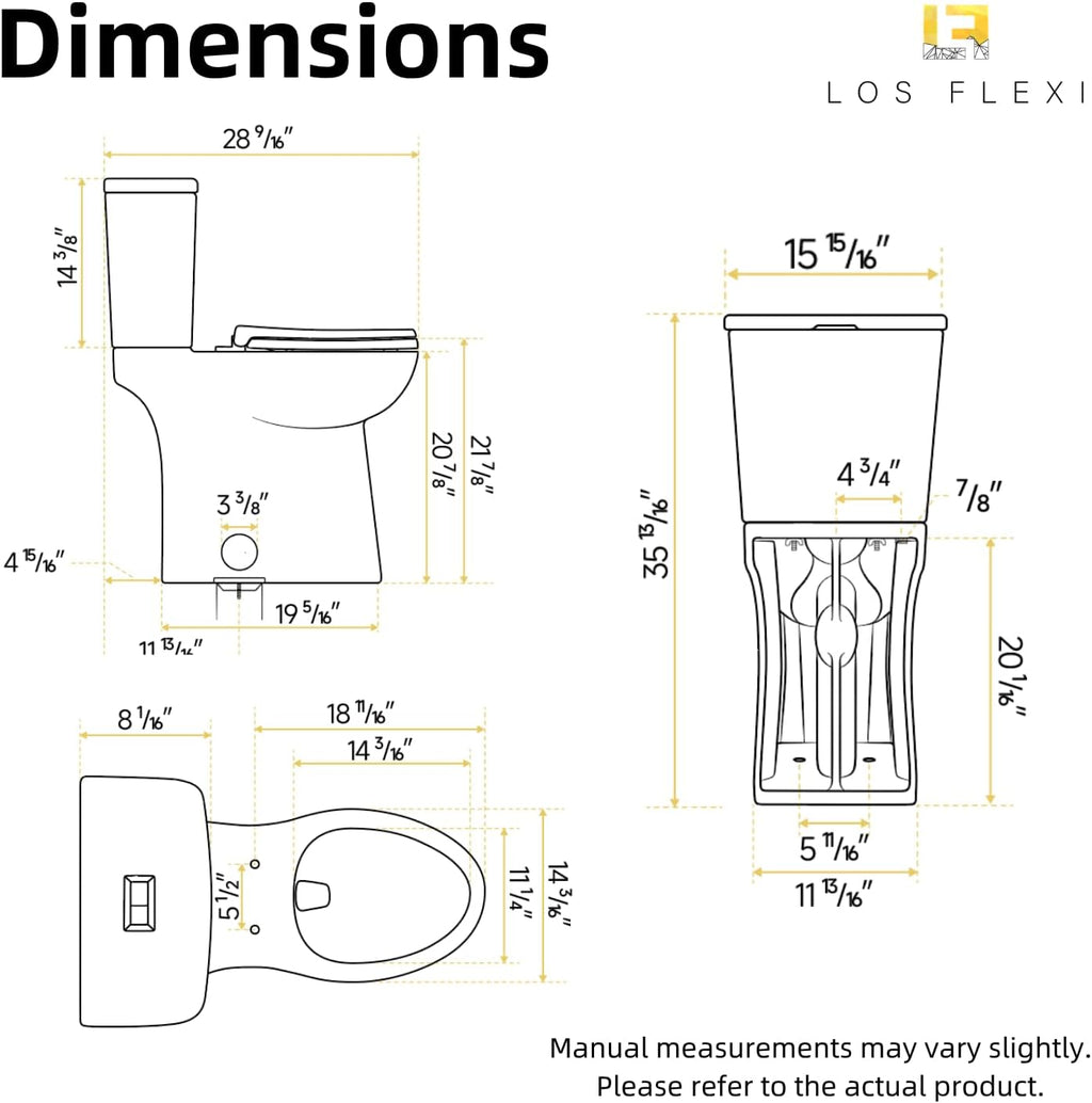 21 Inch Extra Tall Toilet for Seniors, Los Flexi Beige Toilet Two Piece With Skirted Design, 1.1/1.28 GPF Dual Flush, Powerful Siphon Jet, Soft-Close Seat and Quick Install, Bone Color, 12'' Rough-In