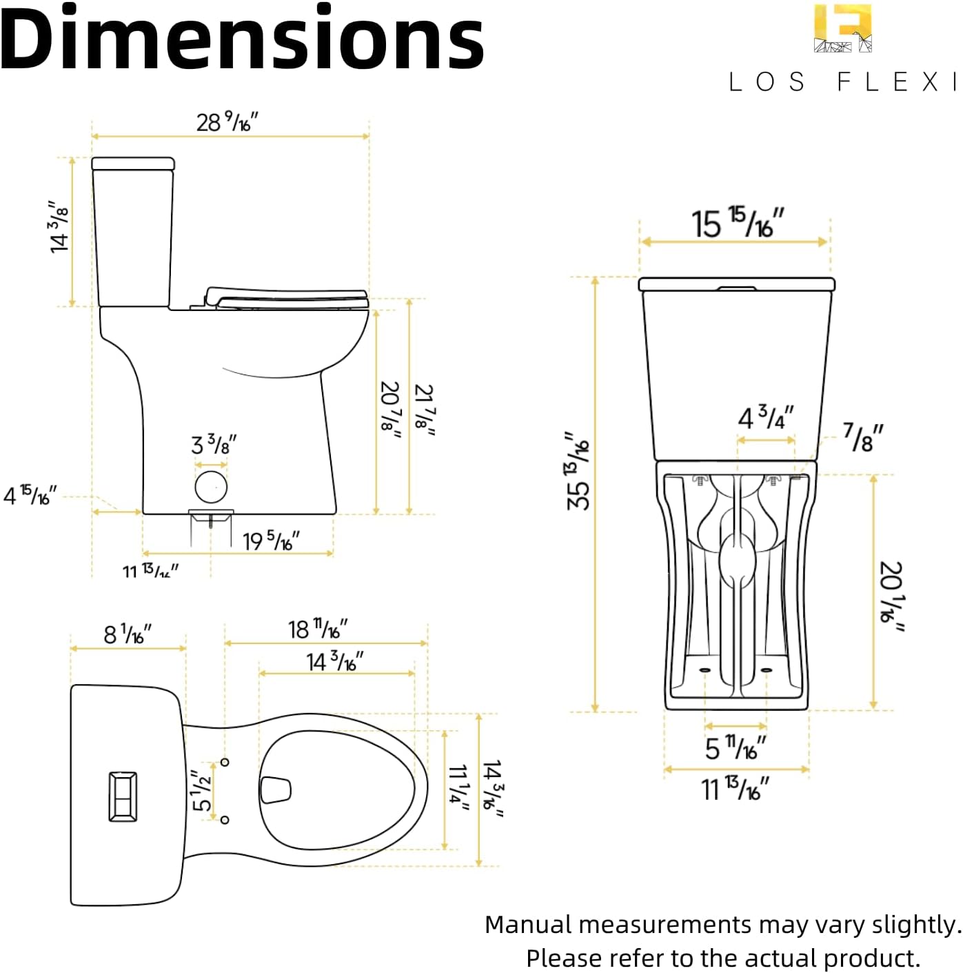 21 Inch Extra Tall Toilet for Seniors, Los Flexi Beige Toilet Two Piece With Skirted Design, 1.1/1.28 GPF Dual Flush, Powerful Siphon Jet, Soft-Close Seat and Quick Install, Bone Color, 12'' Rough-In