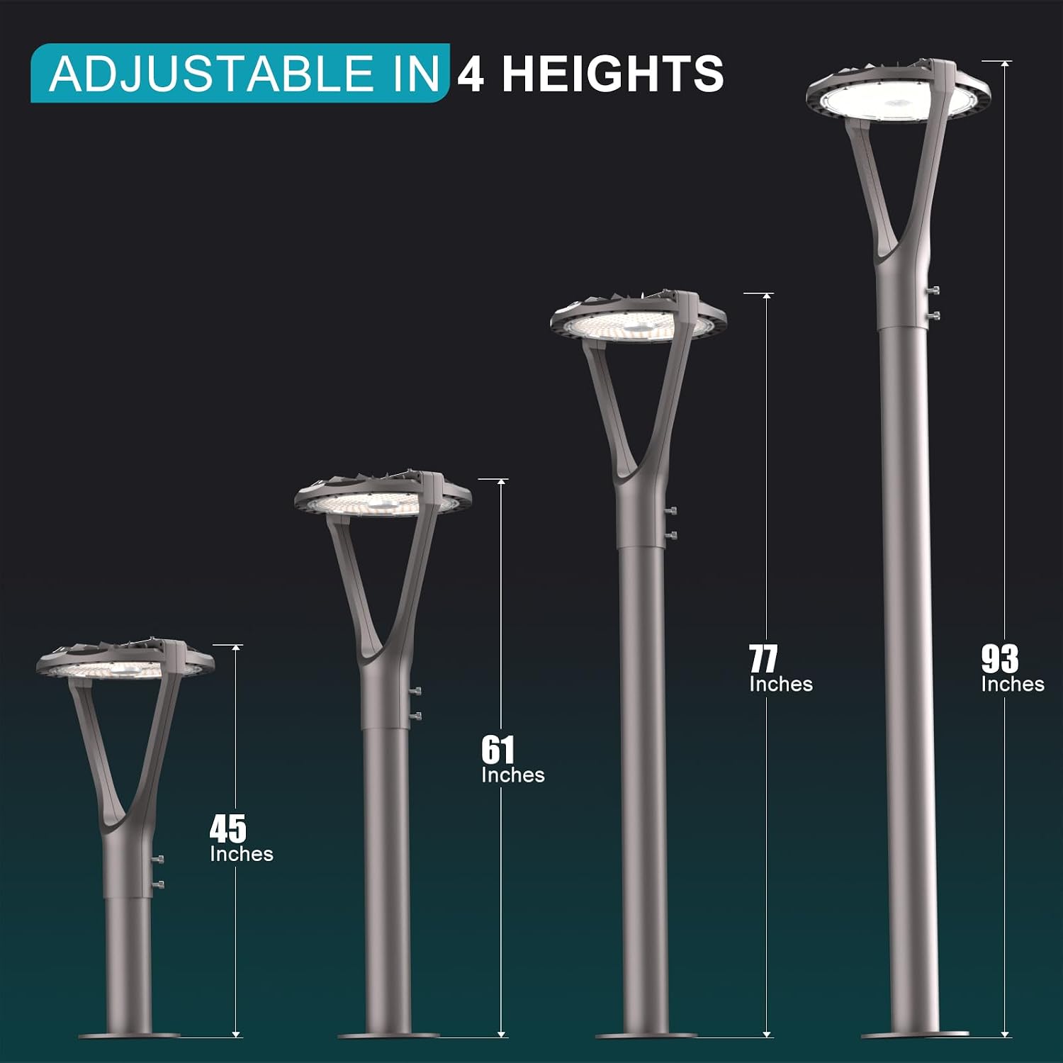 Lightdot 150W LED Post Light with Dusk to Dawn Photocell 22500LM 5000K Pole Lights Outdoor Waterproof 45-93' Height LED Circle Area Light for Parking Lot Garden Yard Street Lighting -2Pack
