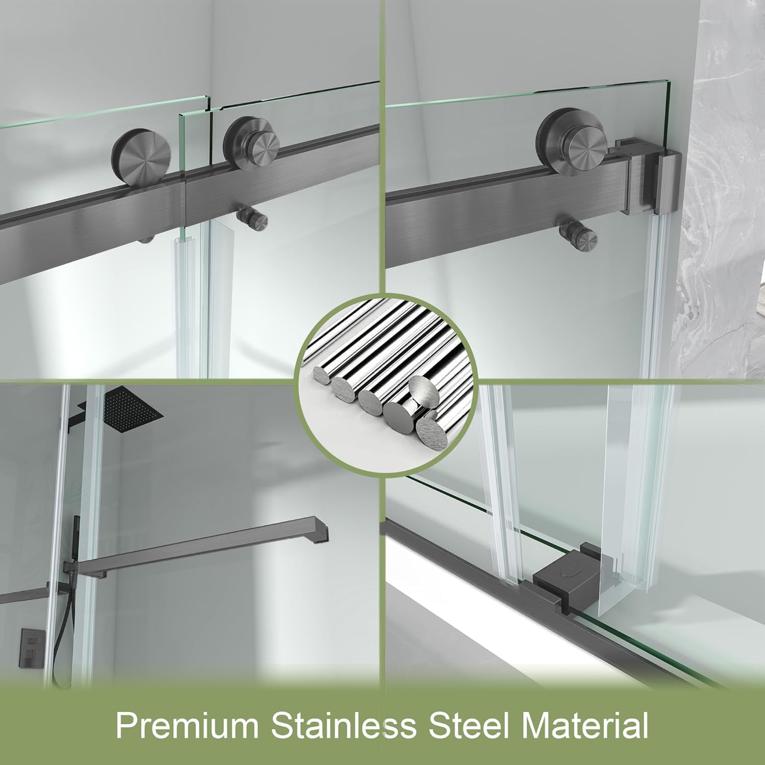 44-49' W x 76' H Frameless Shower Door with 3/8'(10mm) SCCG Tempered Glass,304 Stainless Hardware Double Sliding Shower Door for Bathroom, Includes Dual Finger Pulls(Gunmetal)