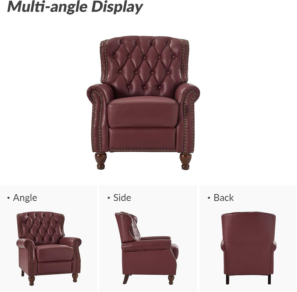 HULALA HOME Genuine Leather Recliner Chair Set of 2 w/Solid Wood Feet, Modern Adjustable Tufted Push Back Arm Chair w/Rivet Decoration, Home Theater Seating Reclining Sofa for Living Room, Burgundy