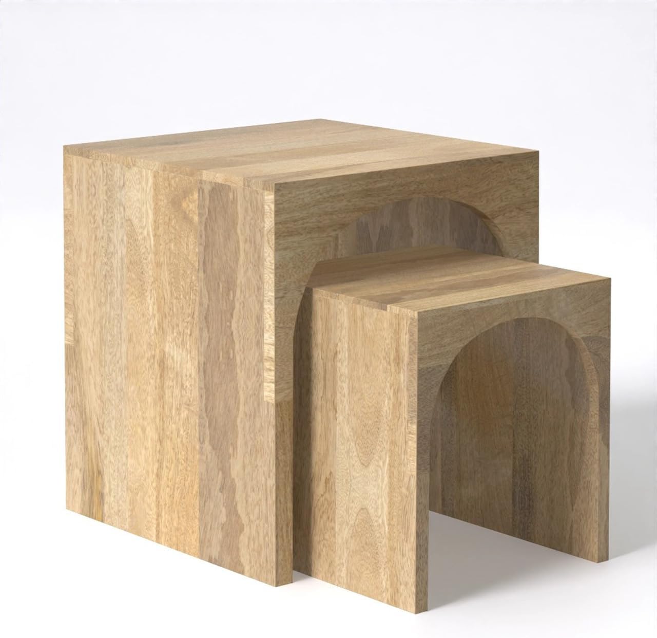 Relso Arch Duo Solid Mango Wood Nesting Tables for Living Room Set of 2 | Stylish Sustainable Design Nesting Side Tables | Unique Arched Cutouts Nesting Stools | Mid Century Nesting Tables