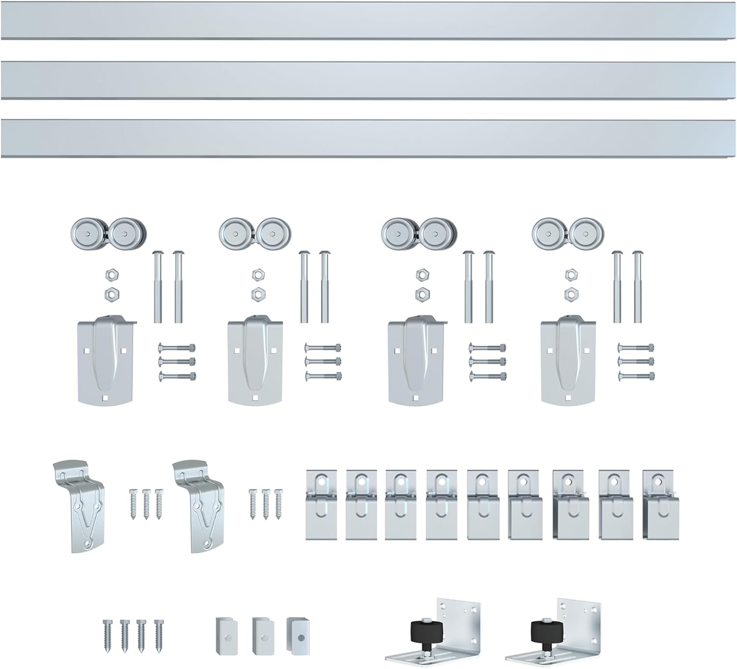 Exterior Barn Door Hardware Kit, BARNSMITH 14FT Sliding Barn Door Hardware Heavy Duty Doors Track Kit for Double Doors Use, Wall Mount, Silver (Hardware Only)
