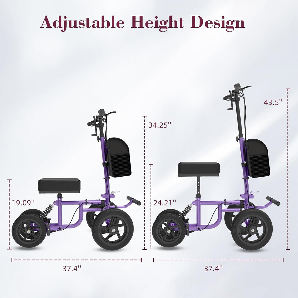 All Terrain Knee Scooter for Adults, Foldable Rolling Knee Scooter with DIY Stickers & Shock Absorber, Steerable Knee Walker for Broken Foot, Ankle Injuries & Surgery, Better Crutch Alternative