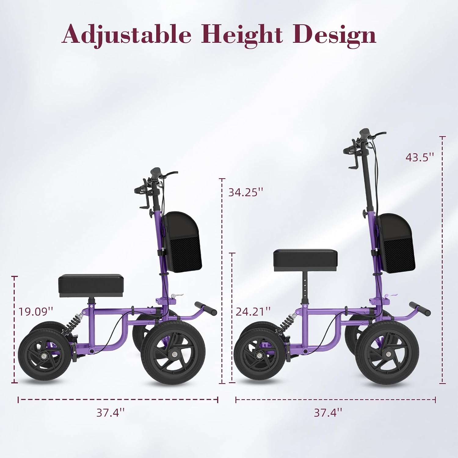 All Terrain Knee Scooter for Adults, Foldable Rolling Knee Scooter with DIY Stickers & Shock Absorber, Steerable Knee Walker for Broken Foot, Ankle Injuries & Surgery, Better Crutch Alternative