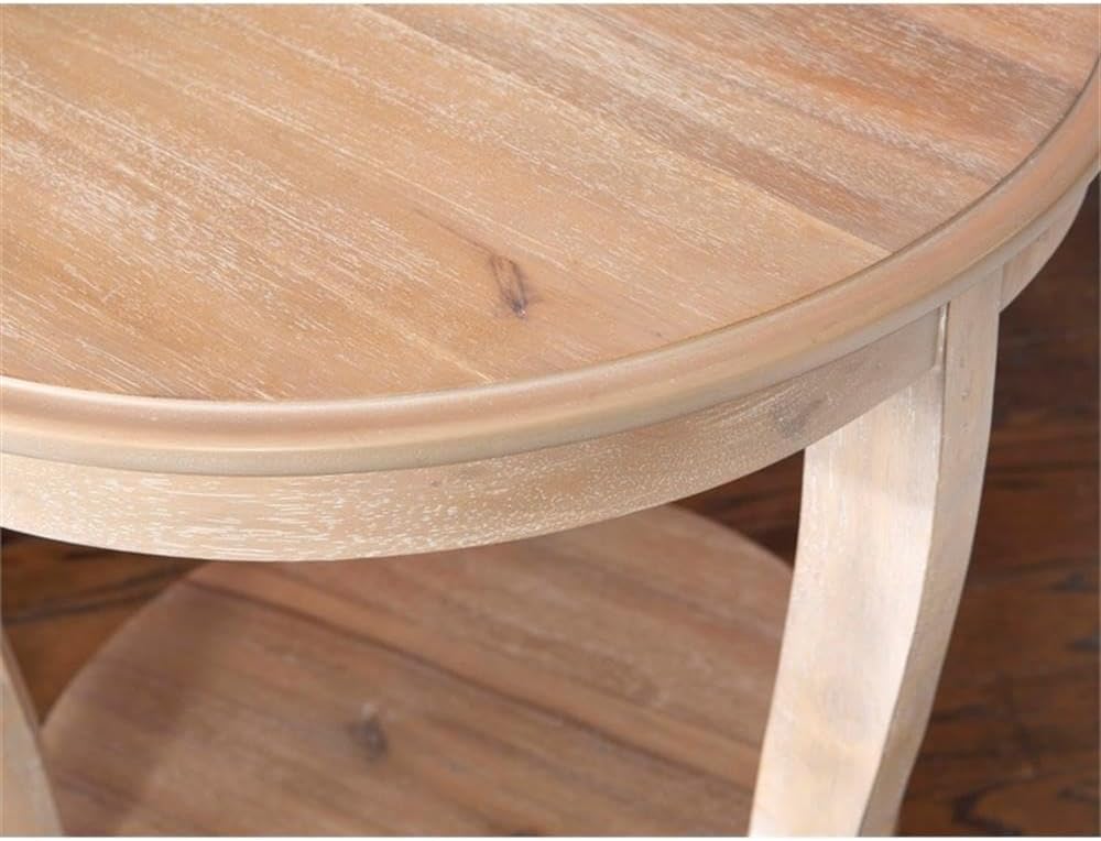 Pemberly Row Round Wood Side Table with Shelf, 22' Diameter, Acacia/Oak Hardwood, Natural Brown Finish, Versatile Accent Table or Nightstand for Living Room or Bedroom