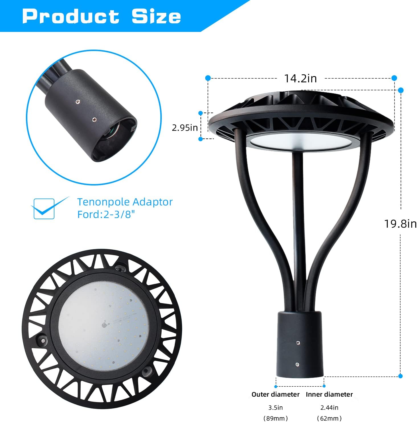 Led Post Top Light 60W Circular, DLC/ETL Listed LED Street Area Post Top Light, Outdoor IP65 Waterproof, Pathway Pole, Yard Light Fixture (100W)