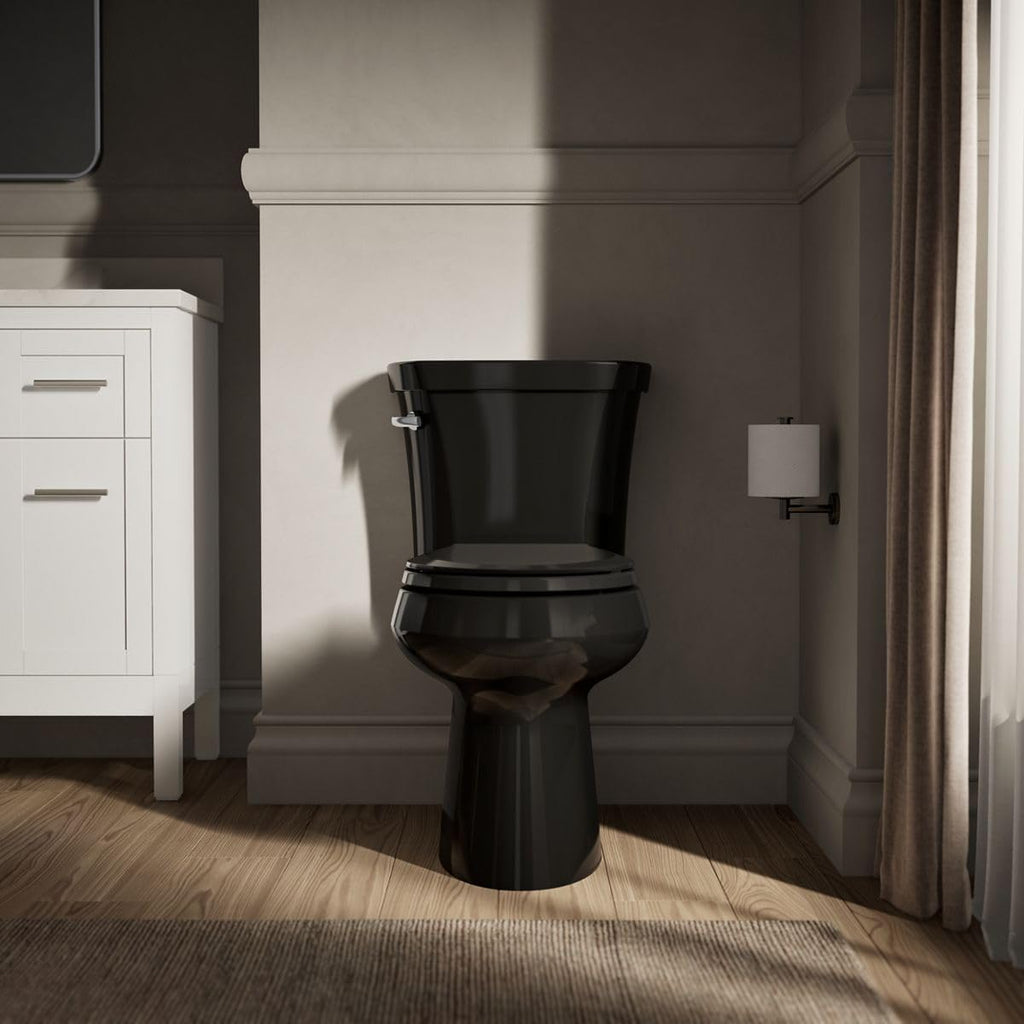 Kohler K-5481-7 Highline Comfort Height Two-Piece Round-Front 1.28 gpf Toilet with Class Five Flush Technology and Left-Hand Trip Lever Black