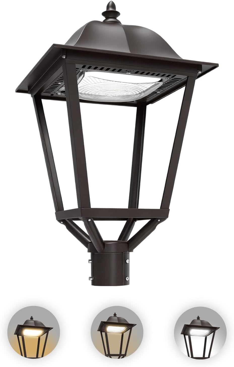 25/30/50/75W LED Post Top Light, 3000K/4000K/5000K 9750LM Adjustable CCT , IP67 Waterproof Commercial Street Area Lighting, 100-277VAC Pole Light Fixture for Parking Lot, ETL Listed (Black, 75W)