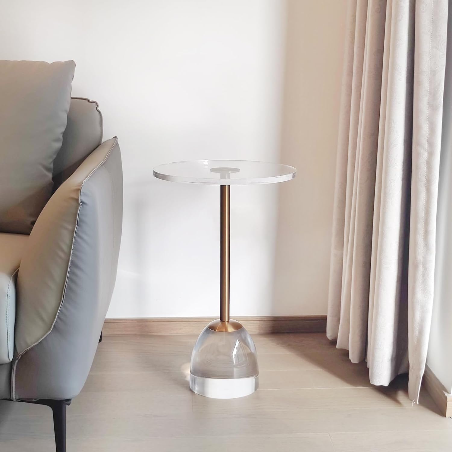 Clear Acrylic End Table, Acrylic Side Table Modern Small Round Table with Solid Base for Living Room, Bedroom（2 pcs）