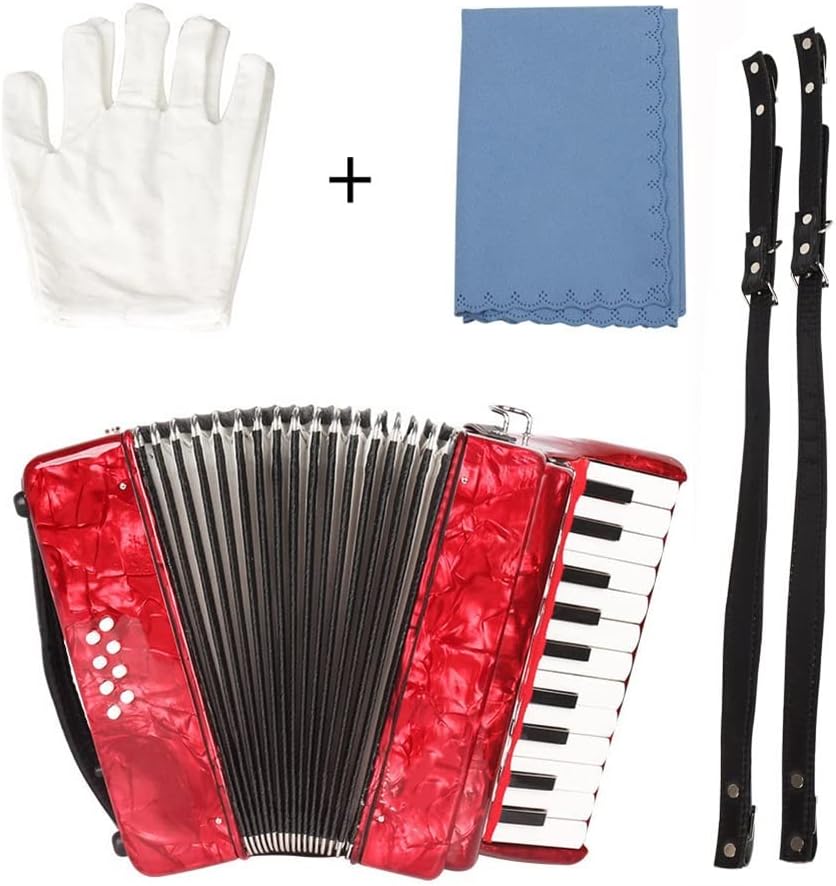 22 Buttons Accordion, 22 Keys 8 Bass Exquisite Celluloid Piano Accordion with Adjustable Straps, Professional Musical Instruments for Adults Beginners (Color : Red)