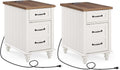 WAMPAT 2 Pack End Tables with Charging Station, White Wood Sofa Side Table with Drawer & Storage Cabinet, Modern Nightstand with Power Outlets & USB Ports for Living Room, Bedroom