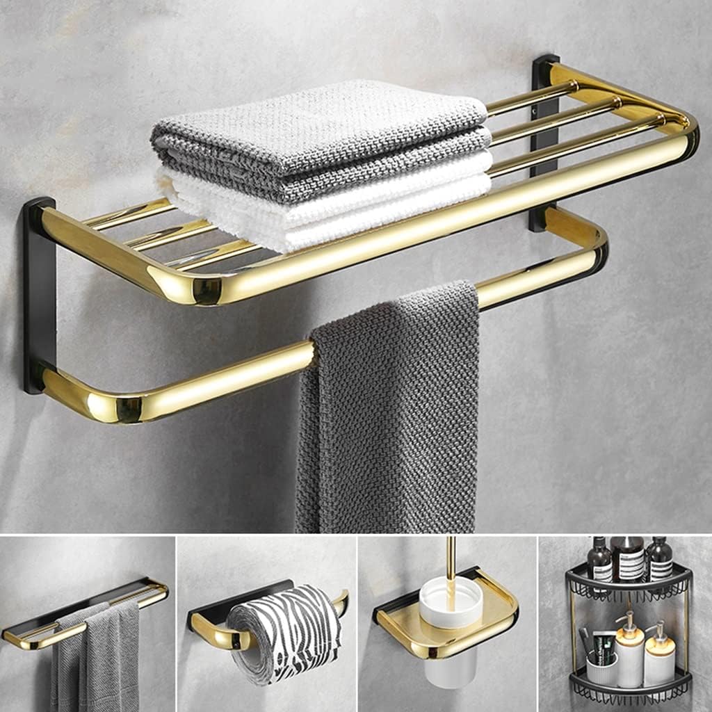 Towel Bars Bathroom Hardware Set, Black Gold Copper Towel Bar, Armrest, Tripod, Accessories Hardware(Single Rod 60cm)