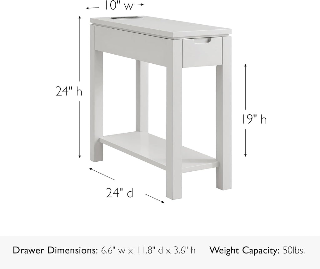 Leick Home 9080-GR Cade Wood Side Table with Drawer and AC/USB Outlet, Gray