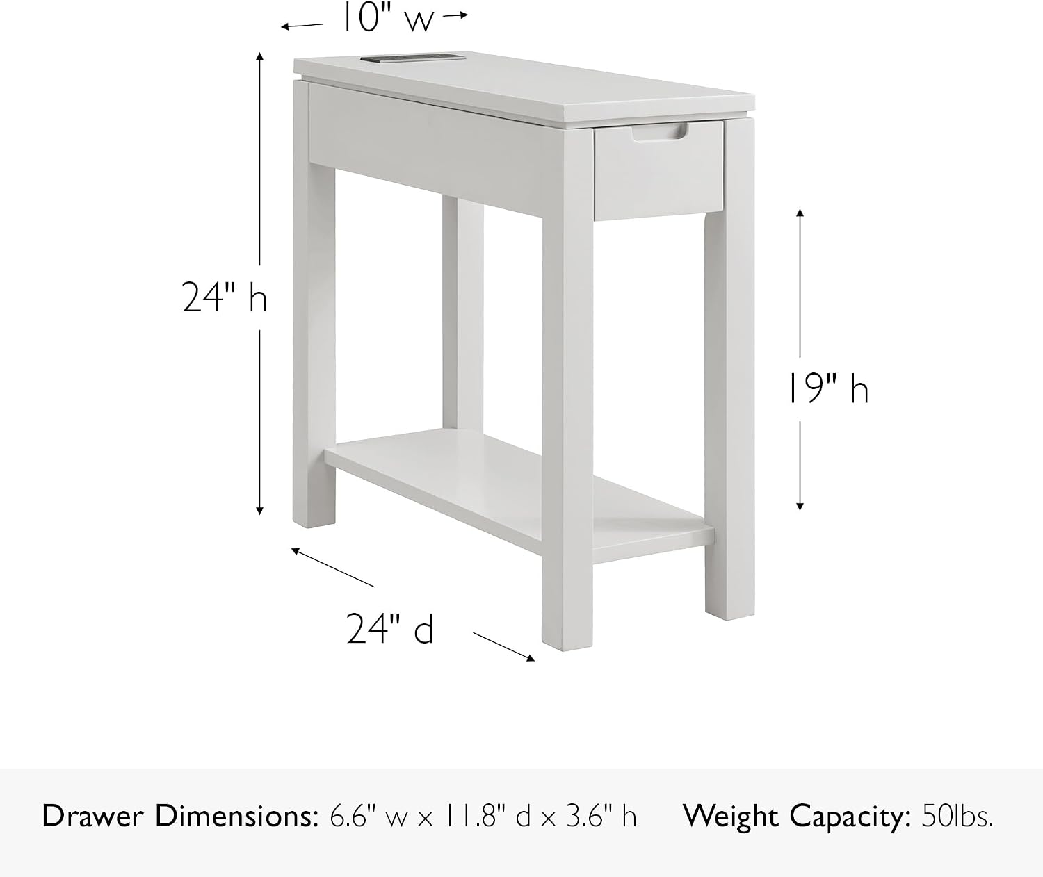 Leick Home 9080-GR Cade Wood Side Table with Drawer and AC/USB Outlet, Gray