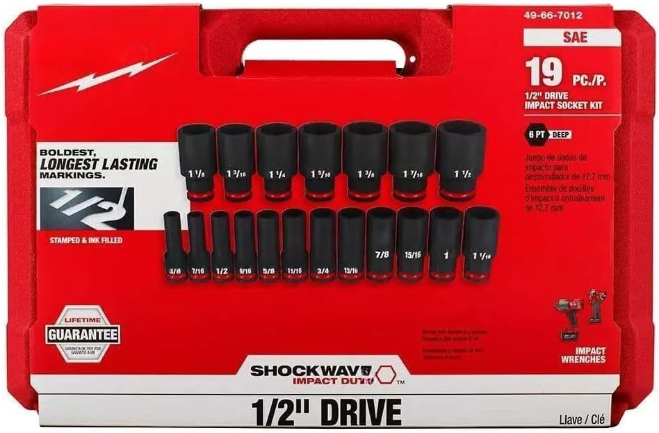 19 PC 49-66-7012 for Milwaukee 1/2' Impact Duty Socket Set