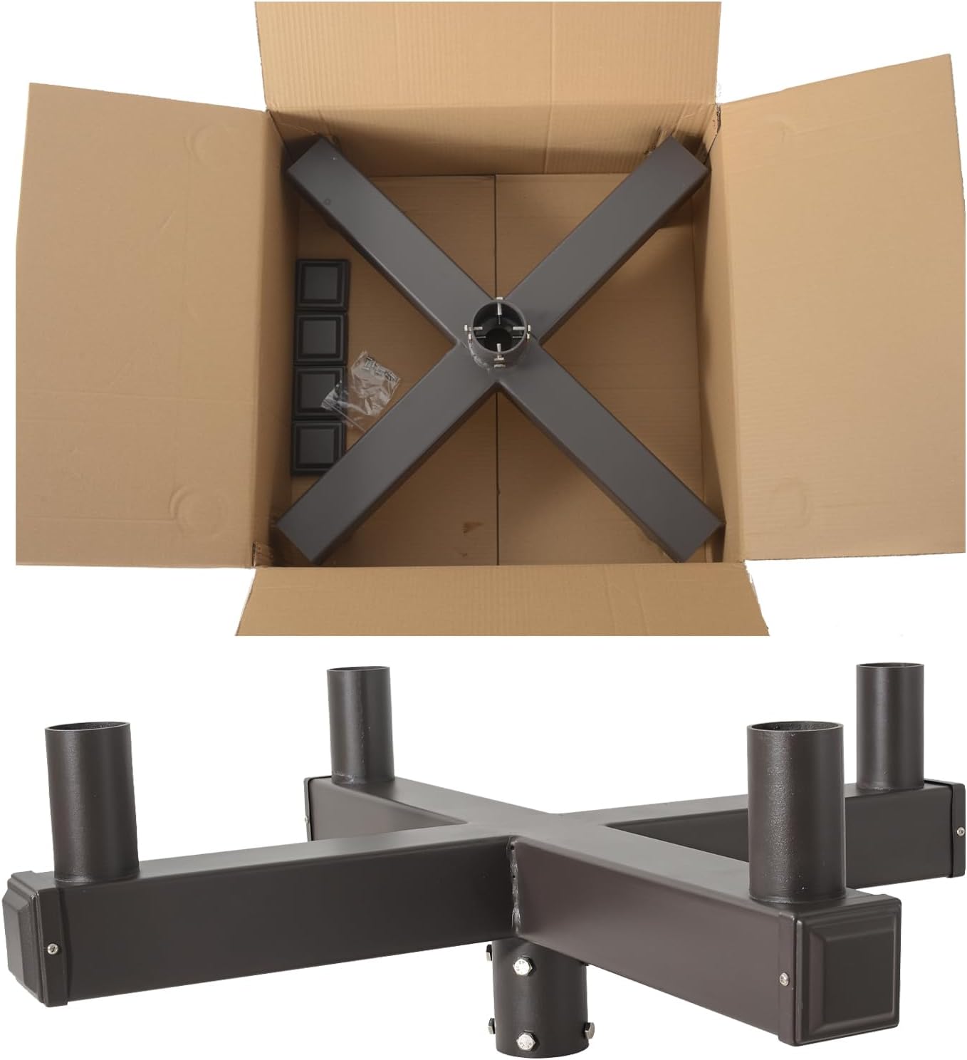 90° Quad Bullhorn Tenon Adapter for 4 Light Fixtures with 2 3/8' Slip Fitter, Bullhorn Bracket with 4 Arms Mounting for LED Parking Lot Light, Outdoor Shoebox Street Lighting, Dark Bronze