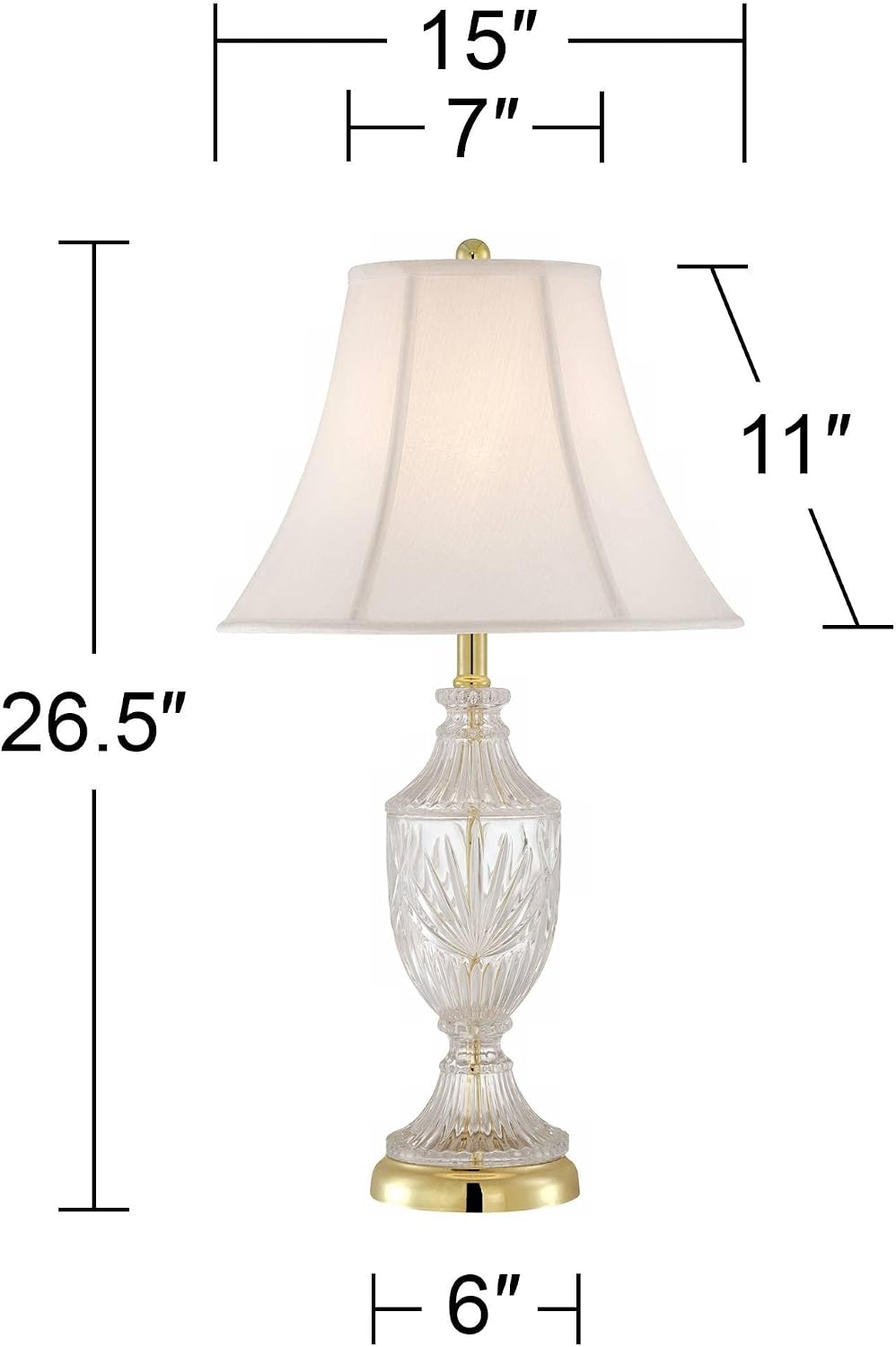 Regency Hill Traditional Style 3-Way Table Lamp with Table Top Dimmer 26.5' High Cut Glass Urn Brass Metal Cream Fabric Empire Shade Decor for Living Room Bedroom House Bedside Nightstand Home