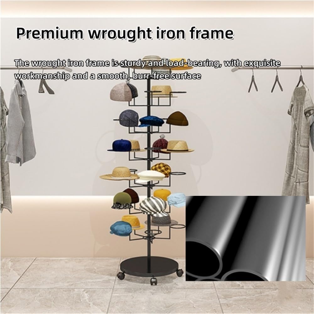7-layers Hat Holder with Wheels, Hat Organizer for Baseball Caps, Mental Hat Display Stand, Standing Hat Rack Use in Home, Store, Vendors(White)