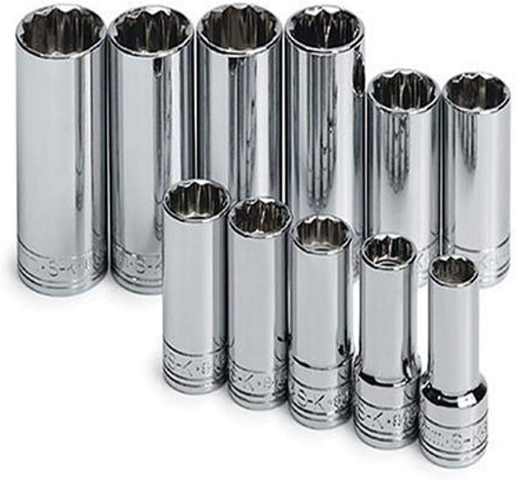 SK Tools USA 3/8' Drive, 11 Piece, 12 Point, Deep, Metric, Chrome Socket Set: 9MM - 19MM | 1871