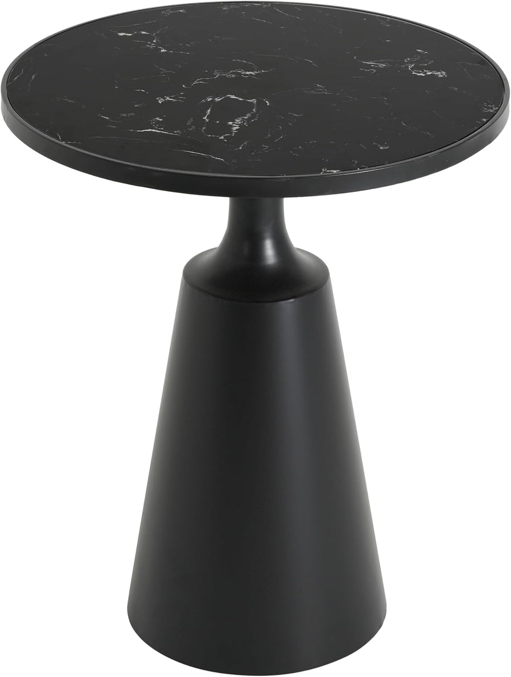 Merax Modern Iron Side Table with Marble Pattern Top (20' Diameter) – 24.25' H Accent Table with Conical Base – Minimalist Round End Table for Living Room & Bedroom & Office, Assembly-Free, Black