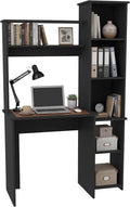 Tuhome Versalles Writing Desk with Two Superior Shelves, Five Side Open Storage Compartments, Space-Saving Modern Workstation Design for Studios and Offices, Ideal for Organization, Books