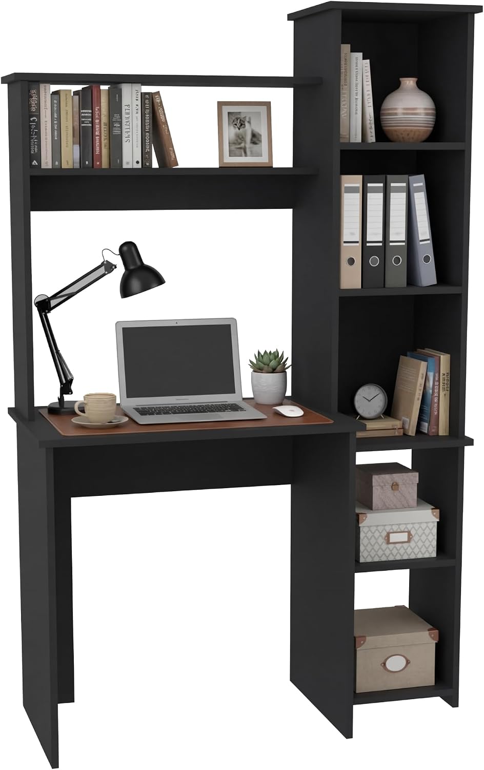 Tuhome Versalles Writing Desk with Two Superior Shelves, Five Side Open Storage Compartments, Space-Saving Modern Workstation Design for Studios and Offices, Ideal for Organization, Books